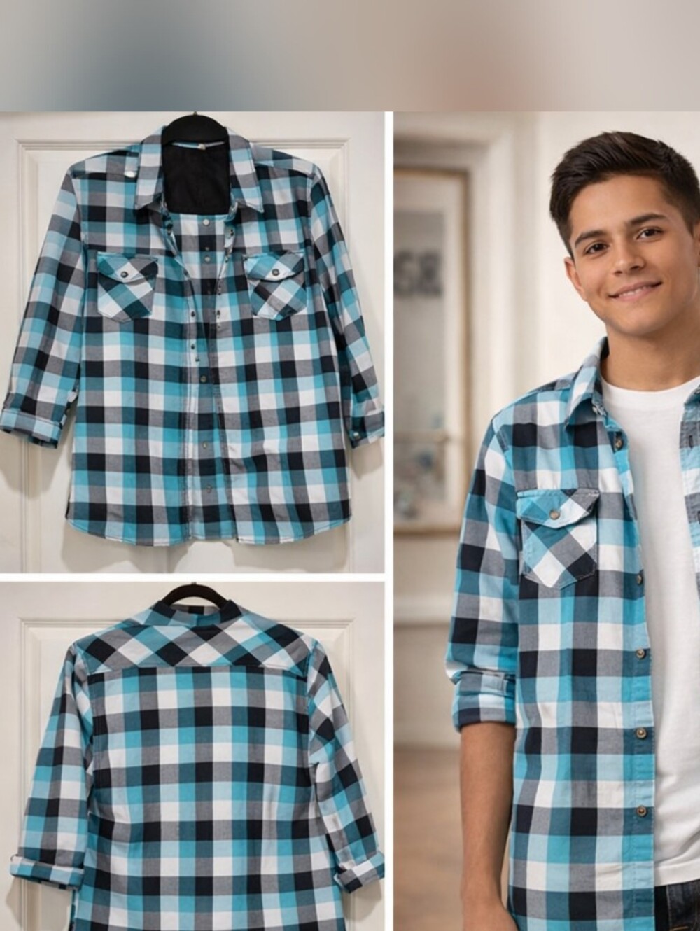 Vans Blue Plaid Button-Up Shirt Long Sleeve Check Pattern